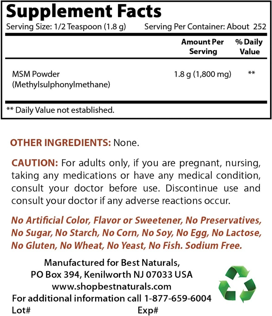 Bedste Naturals MSM Powder & B- 100 Complex