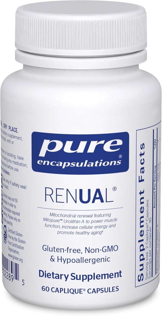 Rene indkapslinger Renual Memory 124; Urolithin A Supplement Memory 124; Support for Muscle Function, Cellular Energy Production, Mitokondriel Sundhed, og sund aldring * Memory Memory 124; 60 Caplique Kapsler
