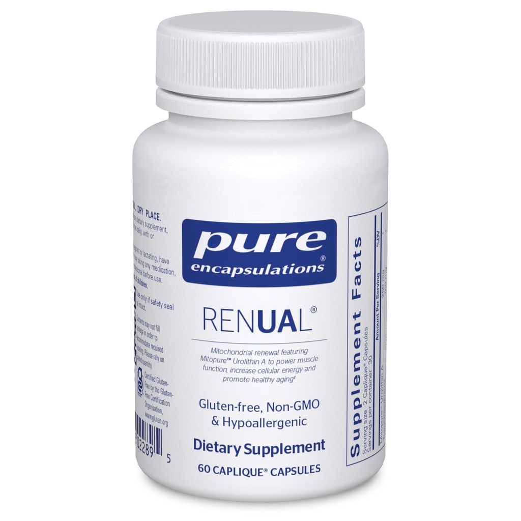 Rene indkapslinger Renual Memory 124; Urolithin A Supplement Memory 124; Support for Muscle Function, Cellular Energy Production, Mitokondriel Sundhed, og sund aldring * Memory Memory 124; 60 Caplique Kapsler