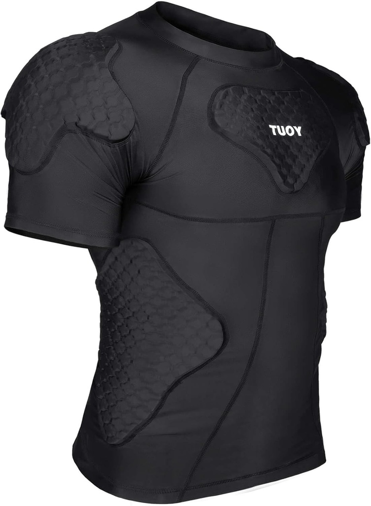 TUOY Mænd polstret Compression Shirt Beskyttende Shirt Rib Brystbeskytter for fodbold Paintball Baseball