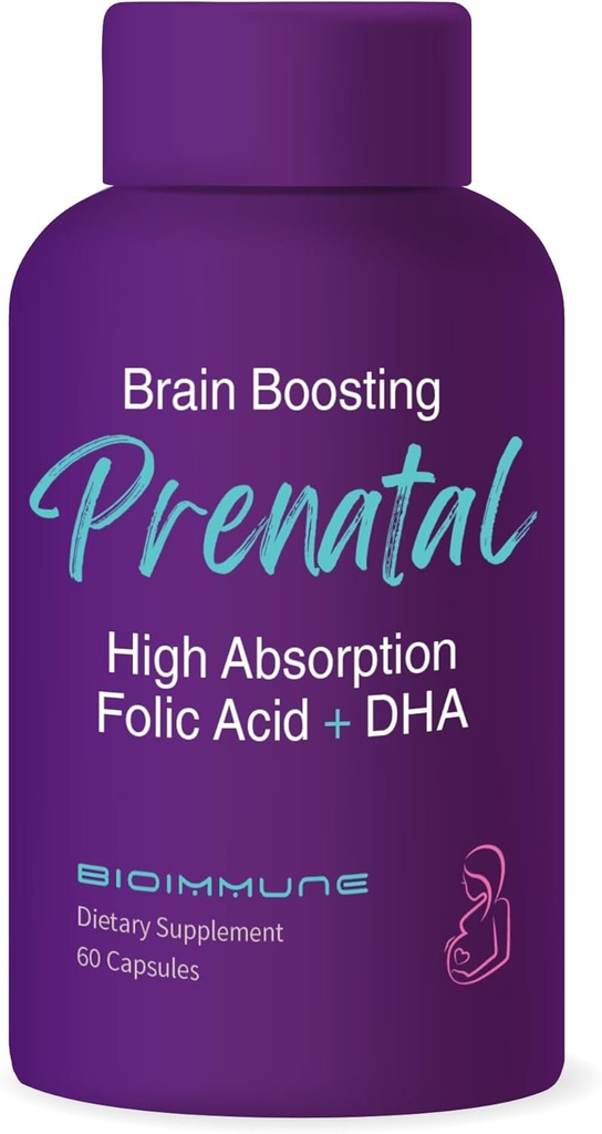 Ultra Strength Bio-Available Prenatal Vitamins for Women, Naturally Occurring Methylated Folate Folic Acid, DHA Omega 3. Supports Brain Development, Healthy Fetal Development