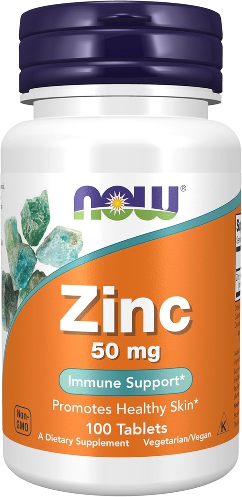 Now Foods Supplements, Zink (Zink Gluconate) 50 mg, Understøtter enzymer funktioner *, immunforsvar *, 100 tabletter
