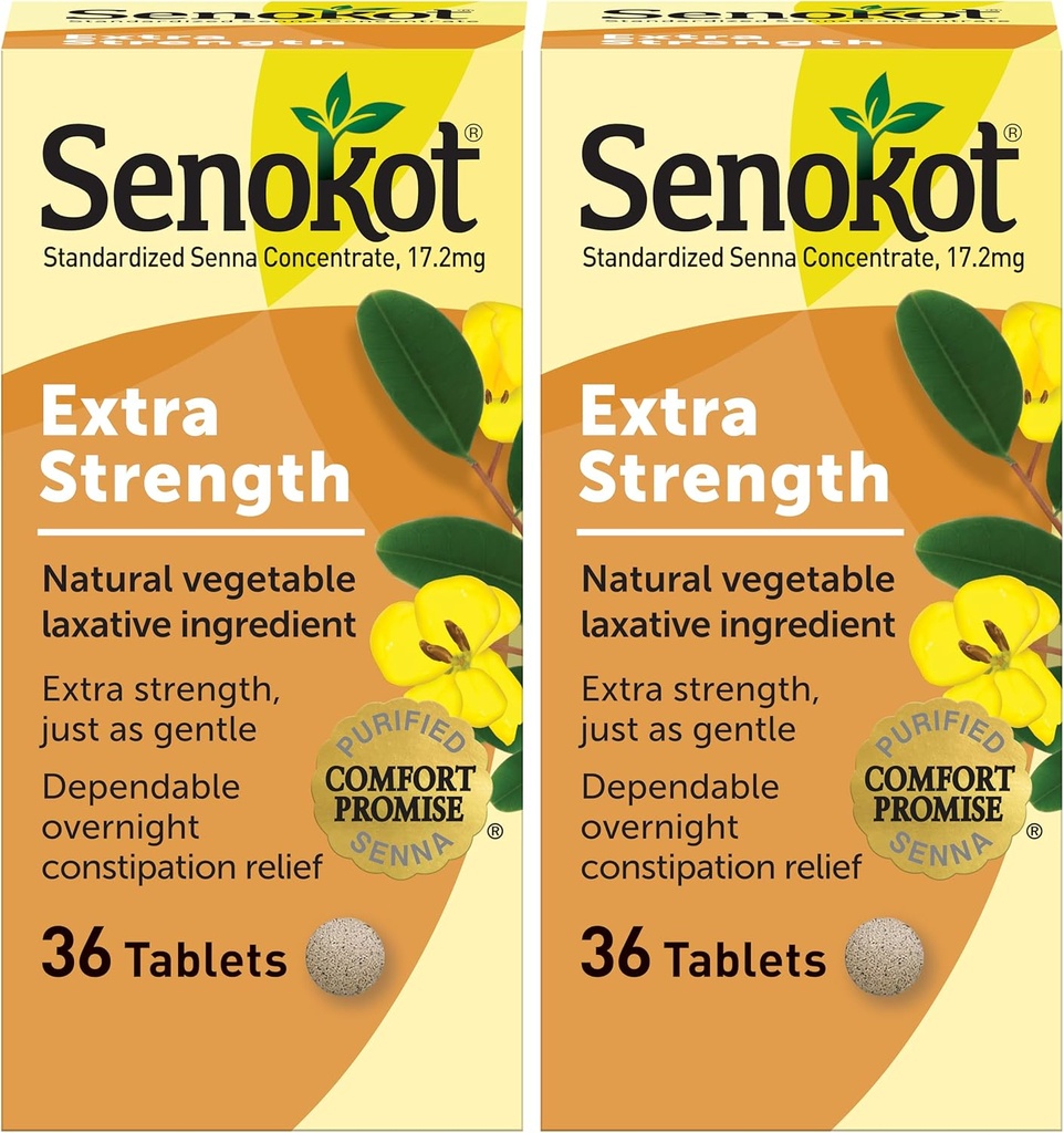 Senokot Extra Strength Natural Vegetabilsk Laxative for Gentle Overnight Relief Occasional Constipation, 36 Count (Pack of 2)