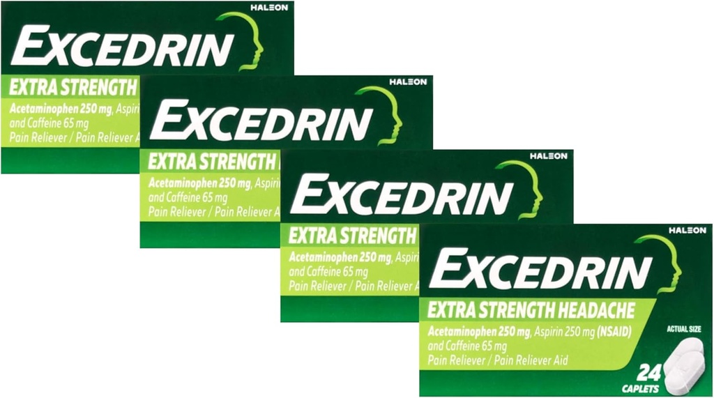 Extradrin Extra Strength, Acetaminophen, Aspirin (NSAID) og Koffein, 24 ct (pakning med 4)
