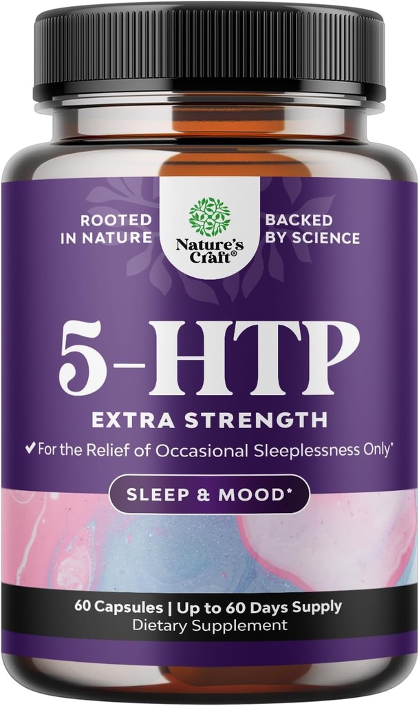 5 HTP Supplement 5- Hydroxytryptophan - 5HTP 100mg per servering Gentle Urte- og Mood Enhancer - 5- HTP 100 mg per servering Mood Supplement og søvn Support Kapsler fra Griffonia Simplicifolia
