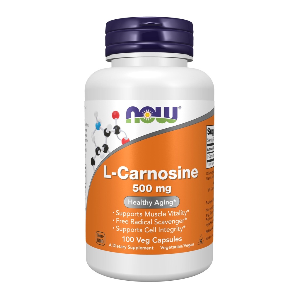 NU Foods Supplements, L- Carnosine (Beta- Alanyl- L- Histidine) 500 mg, Sund Aging, 100 Veg kapsler