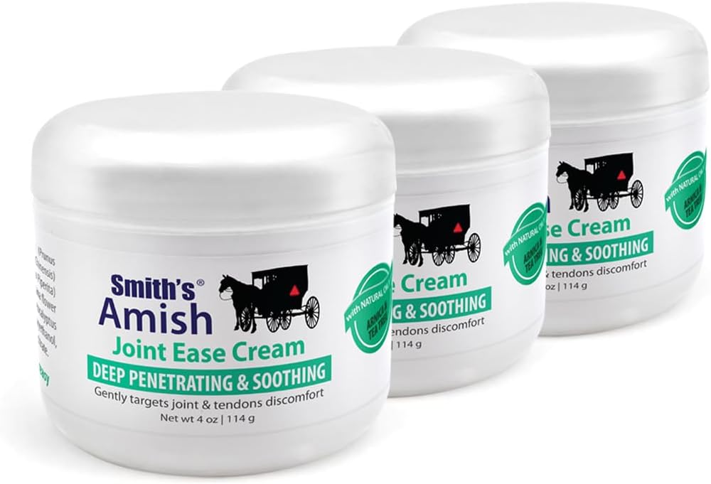 Smith 's Amish JointEase Southing Cream 3 Pack (Tre 4 oz krukker) med Arnica, Tea Tree, Eucalyptus, Pebermynte og Rosemary