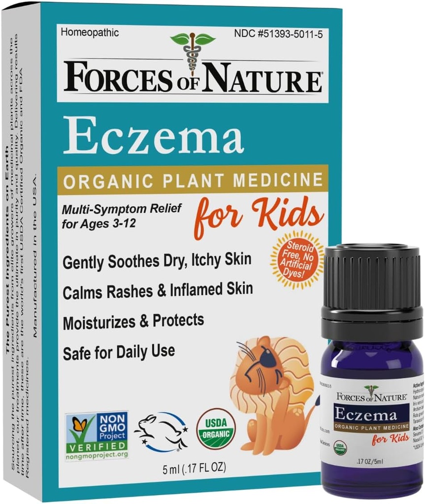 Naturens Eksem Kontrol for børn, Følsomme, Tør og Itchy Hud Relief, Steroid- Gratis hudpleje for Flare- Ups, Eksem Behandling for børn, Økologisk Homøopatisk Medicin, Fastvirkende, 0.17 FL OZ