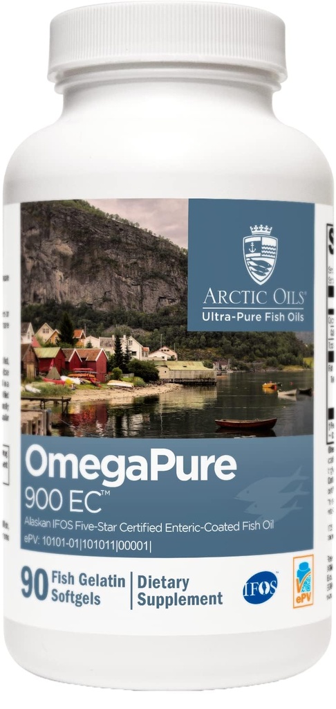 XYMOGEN OmegaPure 900 EC - Alaskan IFOS Five- Star Certified Omega 3 Fish Oil - EPA DHA Fish Oil Supplement- Understøtter kardiovaskulær og hjerne sundhed (90 Enterinic- Coated Softgels)