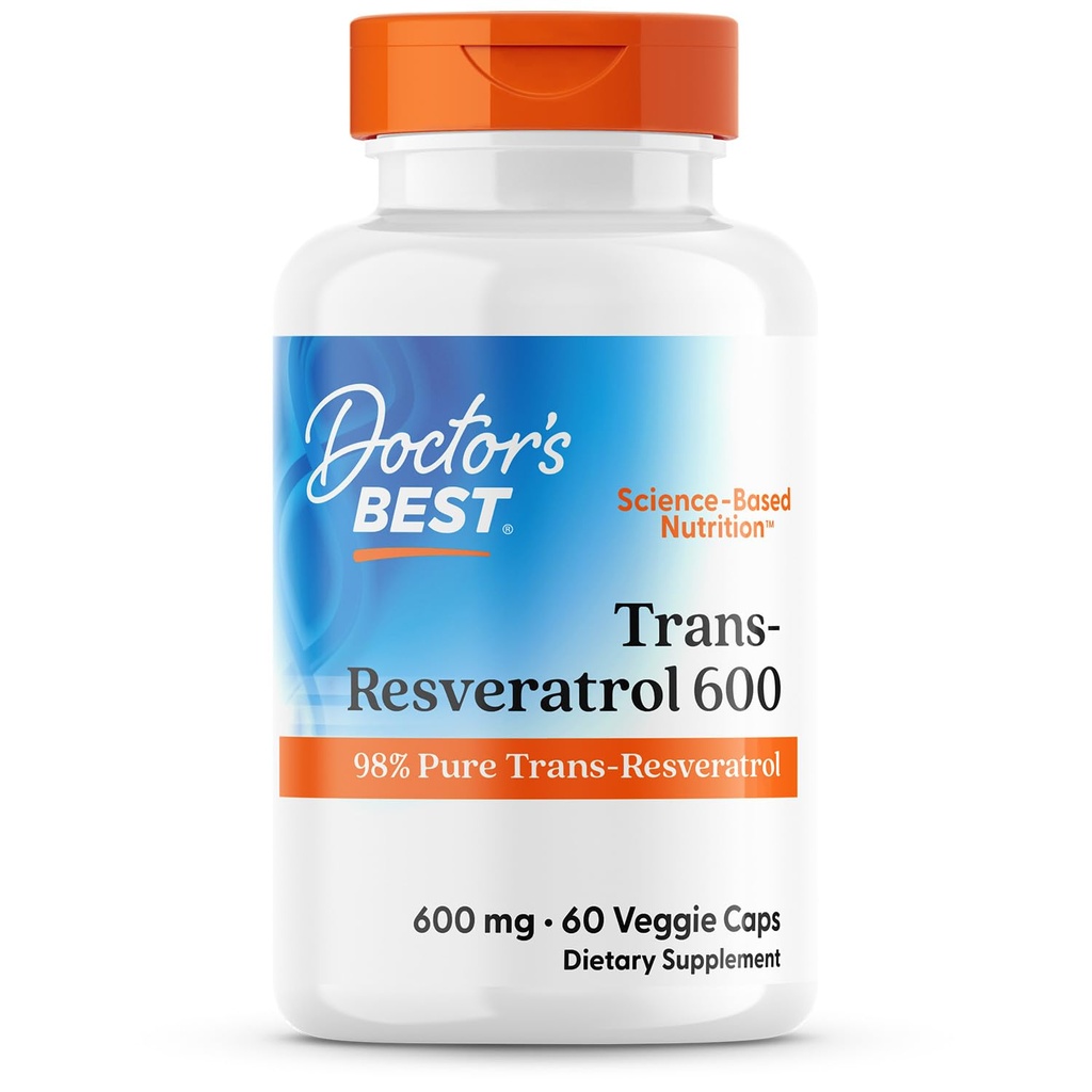 Doctor 's Best Trans- Resveratrol 600, 98% Pure Trans- Resveratro, Non- GMO, Gluten Free, Soy Free, Vegan 60 Veggie Caps
