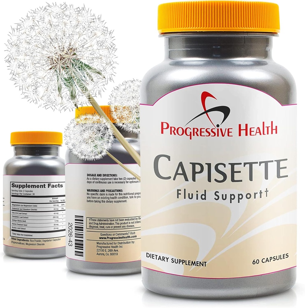 Capisette Water Retention Support - Reducerer hævede fødder, ankler og ben - Reducere hævelse og fluid tilbageholdelse fra Edema. Inkluderer: Kalium, Mælkebøtte Root, & More- Kosttilskud (60 kapsler)