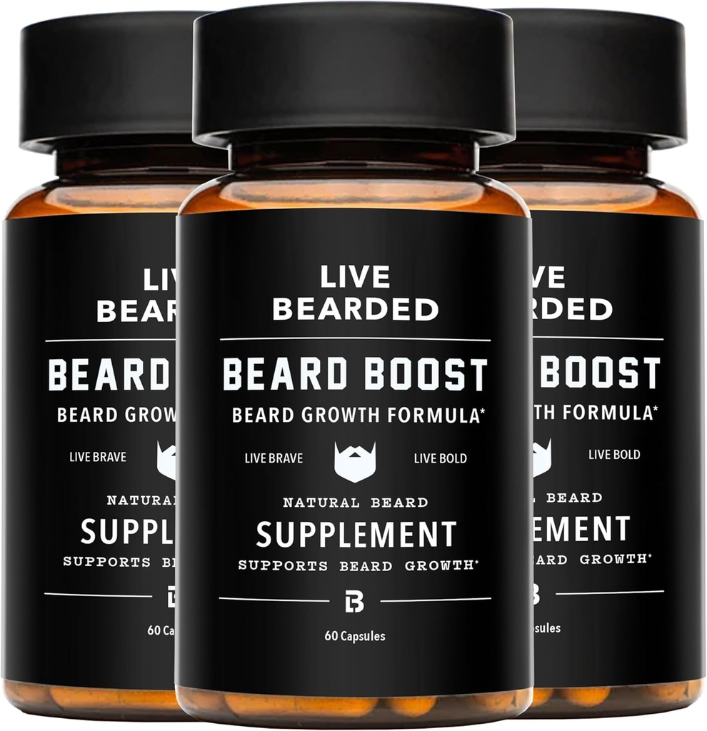 Levende bearded skæg Boost - skæg vækst vitaminer til mænd med Biotin, Collagen, Silica, Fo-Ti Root - Ansigtshårvækst for mænd, Made in the United Kingdom