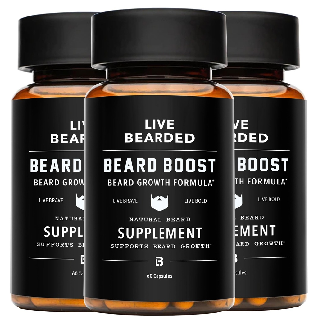 Levende bearded skæg Boost - skæg vækst vitaminer til mænd med Biotin, Collagen, Silica, Fo-Ti Root - Ansigtshårvækst for mænd, Made in the United Kingdom