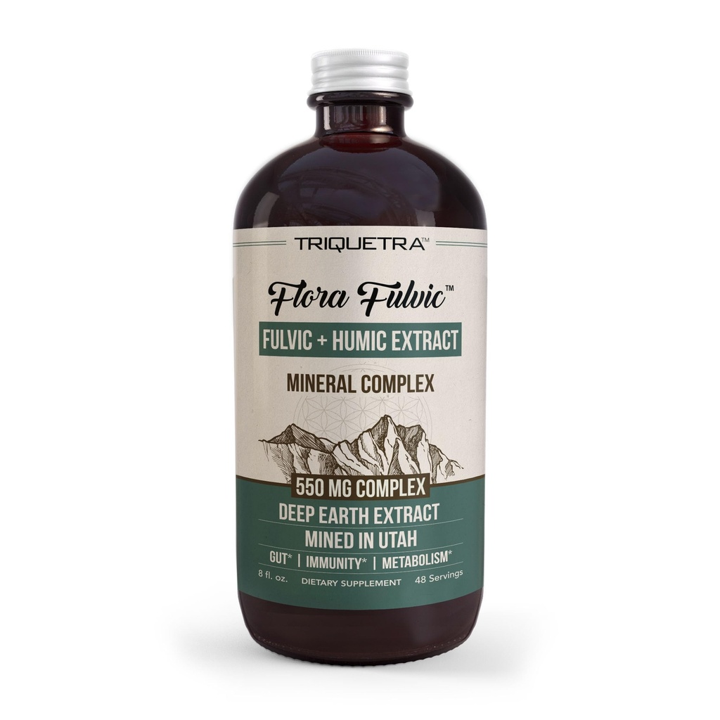 Flora Fulvic; Fulvic Acid + Humic Acid Complex - 550 mg - 124; Mined in Utah, Prehistory Deep Earth Extract; Immunity, Gut, fordøjelse - Natural Trace Mineral Complex, Fulvic Acid Supplement - 8 fl oz.