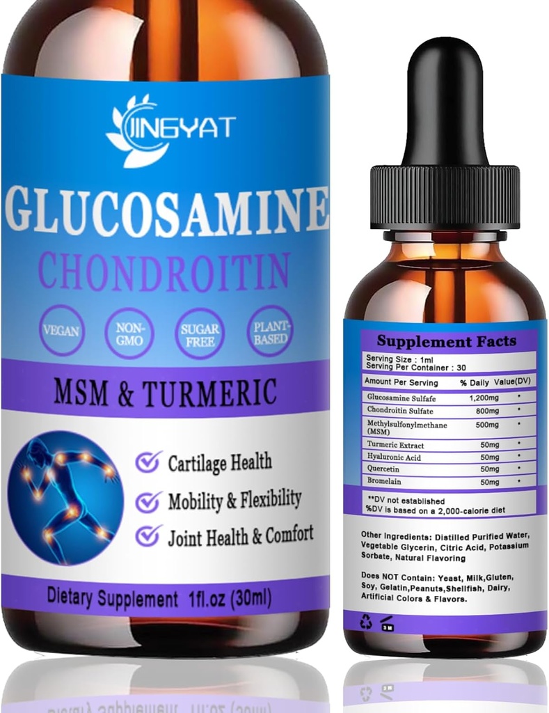 Glucosamin Chondroitin Liquid Drops 2000mg, Liposomal Glucosamin Chondroitin MSM, Chondroitin & Glucosamin Nutritional Supplements w / Gurkemeje Extract, Hyaluronsyre, Quercetin & Bromelain