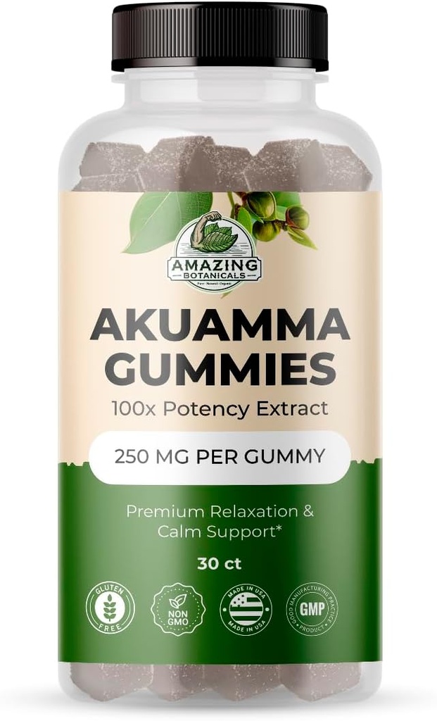 Amazing Botanicals Akuamma Gummies - High Potency Daily Wellness Gummy, Vegan, Non- GMO, Gluten- Free Herbal Supplement - 250MG Per Gummy med Natural Wild Berry Flavor (30 Greve)