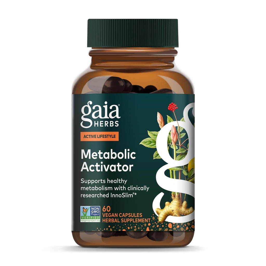 Gaia Herbs Metabolic Activator - Natural Energy Supplement for Metabolisme Support - Lavet med Panax Notoginseng & Astragalus Extract - Gratis fra Dairy, Soy & Gluten - 60 kapsler (60 Servere)