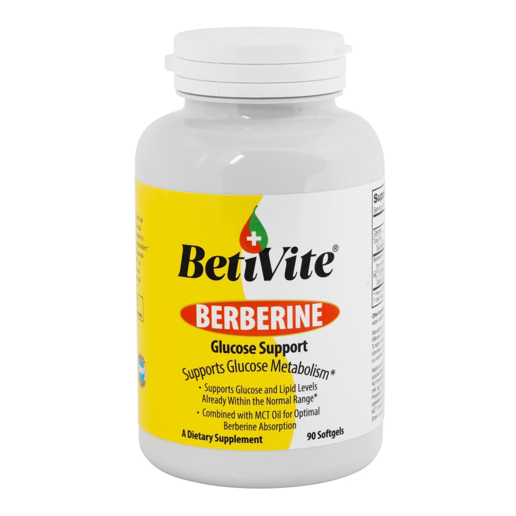 BetiVite Berberine Kosttilskud, Berberine Glucose Support, Kombineret med MCT Oil for Optimal Berberine Absorption, 90 Soft Gels