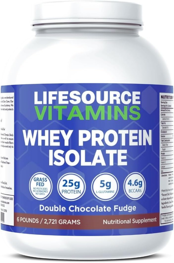 LifeSource Vitaminer 6 LB - US Dairy Cows Græs Fed Whey Protein Isolate - Dobbelt chokolade Fudge sødet w / Stevia