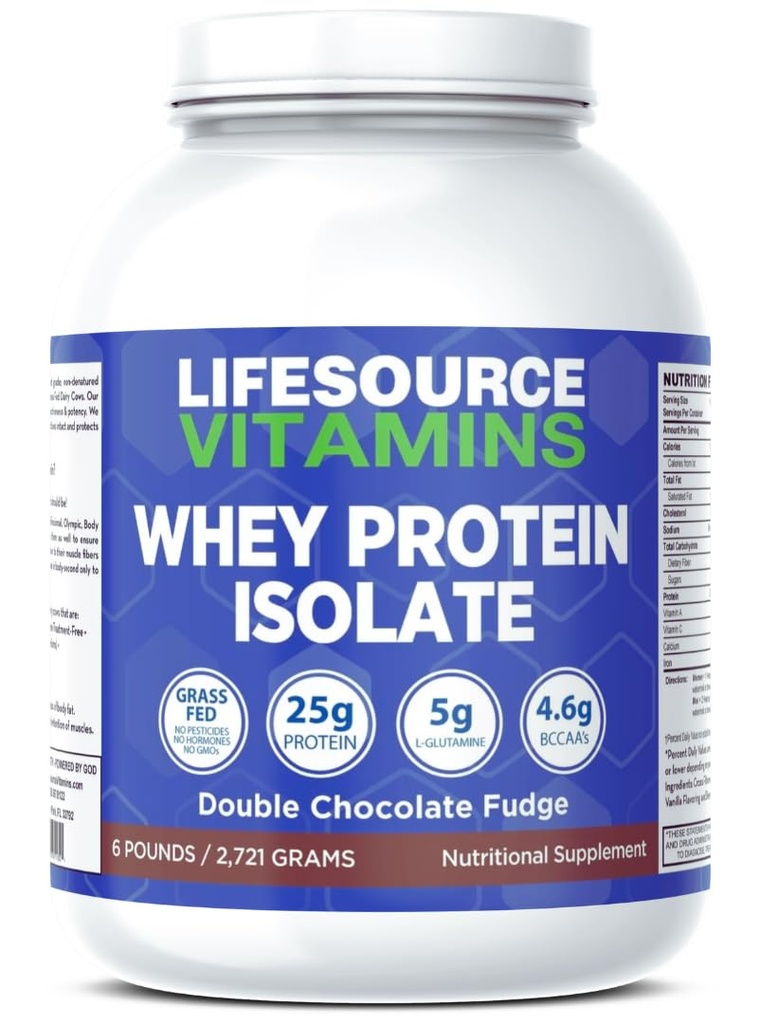 LifeSource Vitaminer 6 LB - US Dairy Cows Græs Fed Whey Protein Isolate - Dobbelt chokolade Fudge sødet w / Stevia