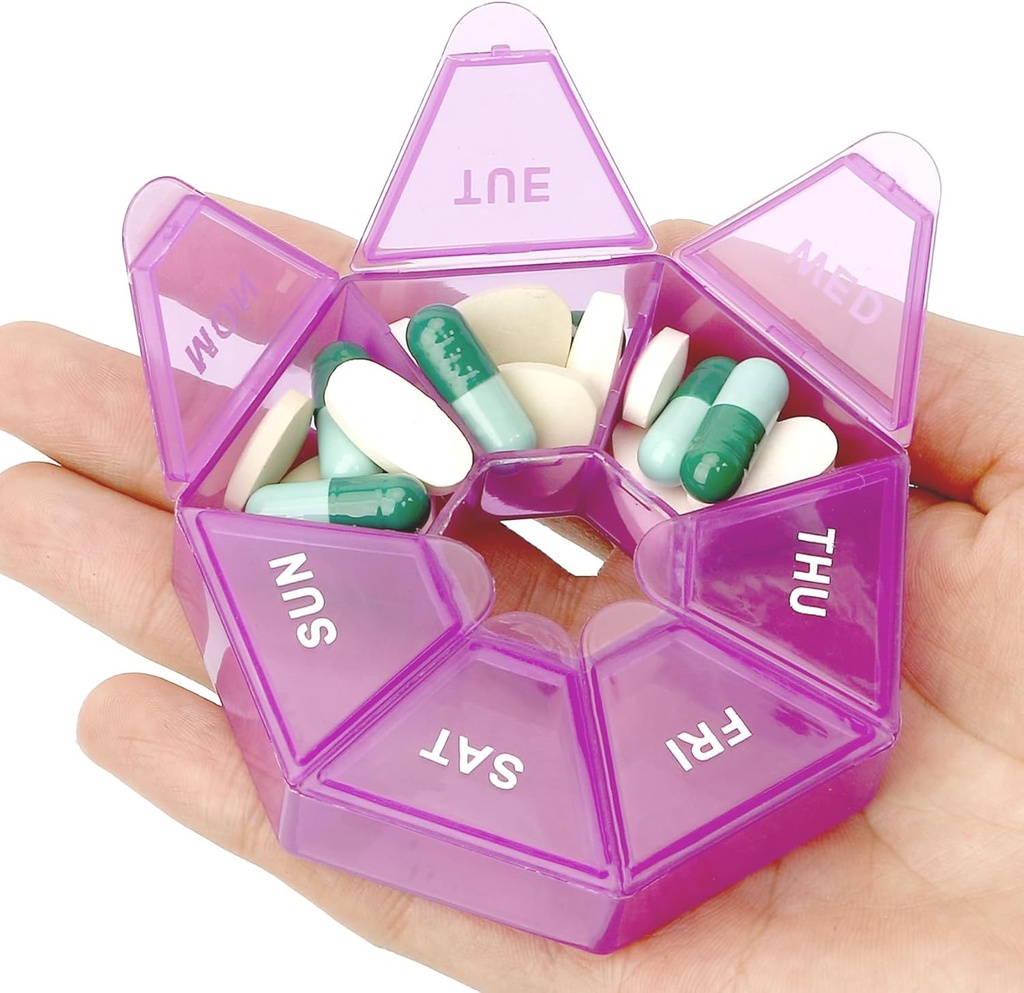Pill Organizer, Pill Box, Lille Pill Case, Medicin Pill Organizer 1 gang om dagen, Ugentlig Pill Organizer, Pill Container, Pill Holder, Daily Pill Organizer Travel Pill Organizer 7 dag (lilla)