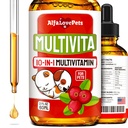 Flydende multivitamin til hunde - Kat Multivitaminer til indendørs katte - 10-in-1 Flydende hund vitaminer B kompleks, C, D3 - fordøjelse, vandladning, Hip & fælles, Hud & Coat - Tranebær Flavor - 2 Oz