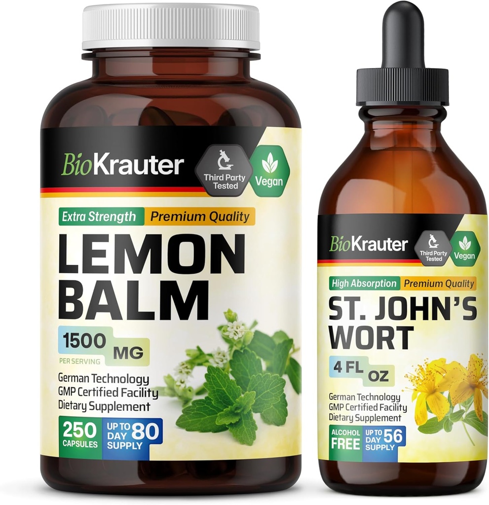 BIO KRAUTER Lemon Balm 250 Kapsler & St. John 's Wort Tincture 4 Fl. Oz.