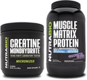 NutraBio Creatinine monohydrat, Unflavored, (150 g) og Muscle Matrix Protein Powder, (Confetti Cake) Supplement Bundle - Muskelenergi, maksimal vækst, opsving og styrke