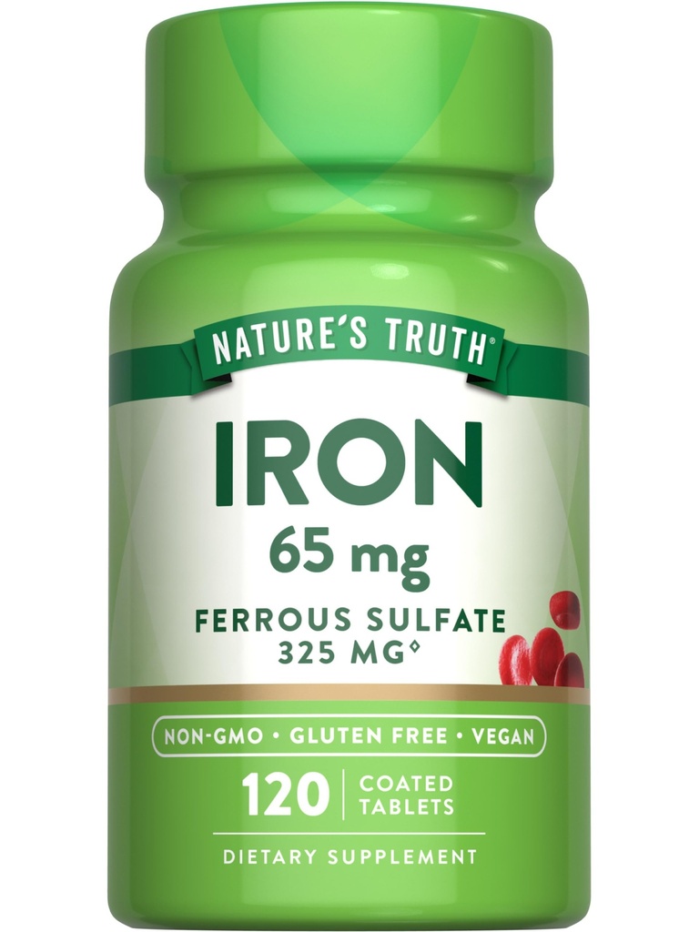 Nature 's Truth Iron Supplement- 124; 65mg - 124; 120 tabletter - 124; 325mg - Ferro- sulfat - 124; Non- GMO & Gluten Free Pills
