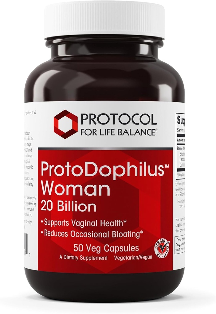 PROTOCOL FOR LIFE BALANCE Proto Dophilus Woman - 20 Billion - Probiotics for Gut Health - Support Vaginal Health & Bloating Relief - Vegan & Kosher - 50 Veg Capsules