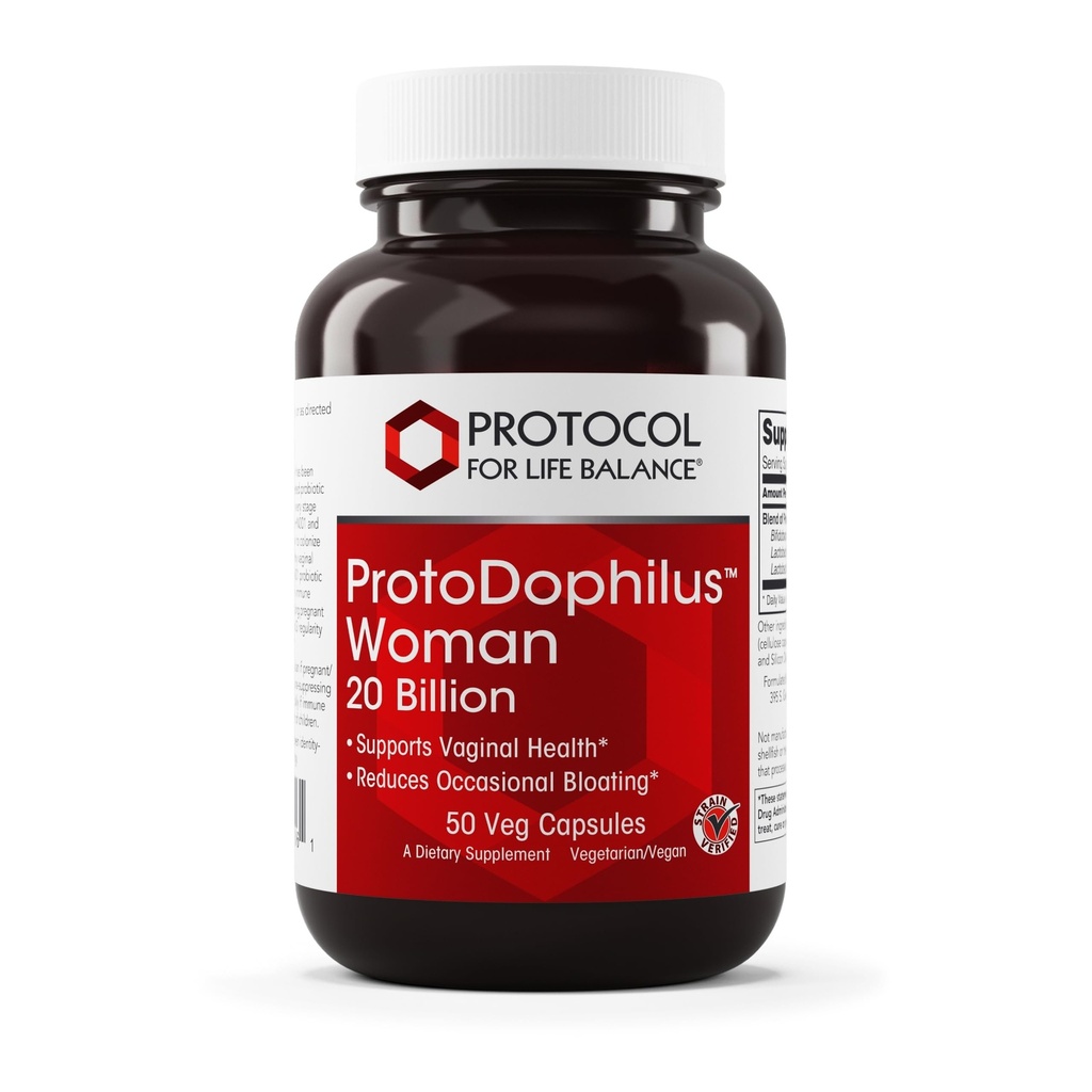 PROTOKOL FOR LIV BALANCE Proto Dophilus Woman - 20 milliarder - Probiotika til Gut Health - Support Vaginal Health & Bloating Relief - Vegan & Kosher - 50 Veg kapsler