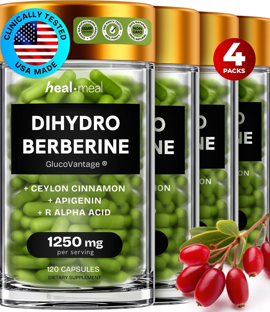 Dihydroberberine supplement - Dehydro berberine supplement - Super berberine supplement med Ceylon kanel & R Alpha liposyre & Apigenin - Hydroberberberine 480 caps (4 pakker)