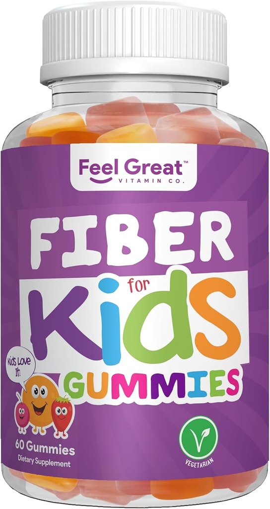 The Feel Great Vitamin Company Fiber Gummies for Kids for Digestive Support | Constipation Relief for Kids | Fruity Flavored Chewable Fiber Gummies | Vegetarian Supplements | 60 Day Supply