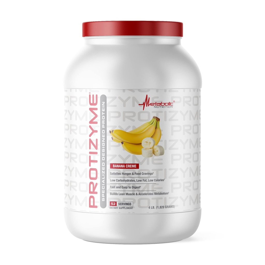 Metabolisk ernæring, Protizyme, 100% Whey Protein Powder, High Protein, Low Carb, Low Fat Whey Protein, fordøjelsesenzymer, 24 Essential Vitamin og Min, 4 Pound (52 ser)