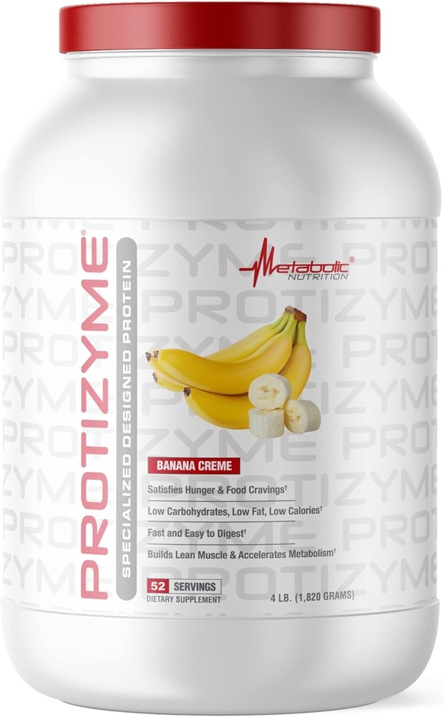 Metabolisk ernæring, Protizyme, 100% Whey Protein Powder, High Protein, Low Carb, Low Fat Whey Protein, fordøjelsesenzymer, 24 Essential Vitamin og Min, 4 Pound (52 ser)