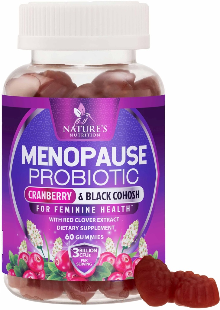 Menopause Kosttilskud til kvinder - 3 milliarder CFU Natural Menopause Relief for Mild Hot Flashs & Night Sweats, PH, Vaginal Health Support Probiotika til kvinder Gummy, Probiotisk supplement - 60 Gummies