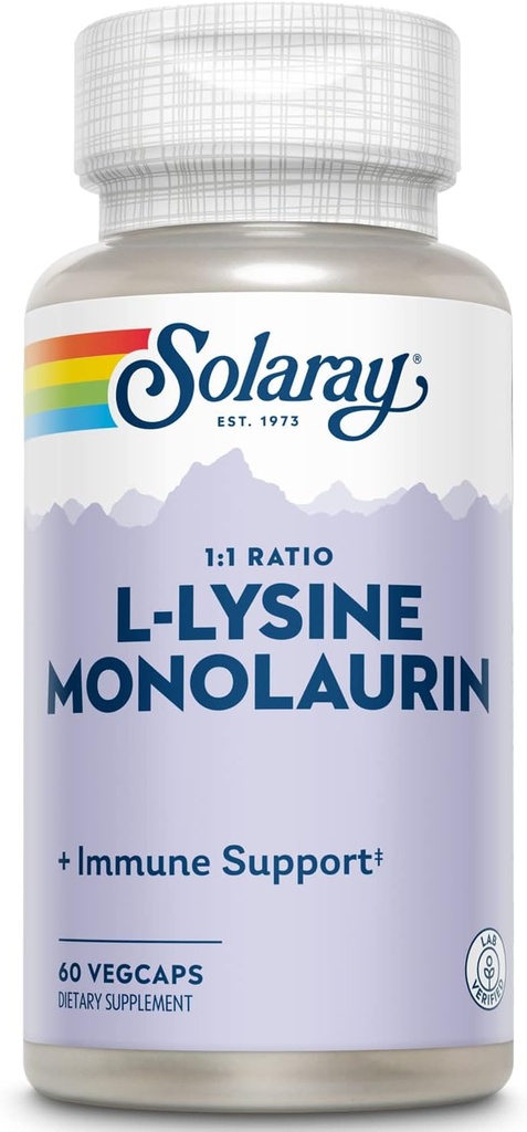 SOLARAY L- Lysin Monolaurin immunforsvar supplement, 1: 1 Ratio for immunsystemet funktion, 500 mg hver, 60- dag penge tilbage garanti, 30 Servere, 60 VegCaps