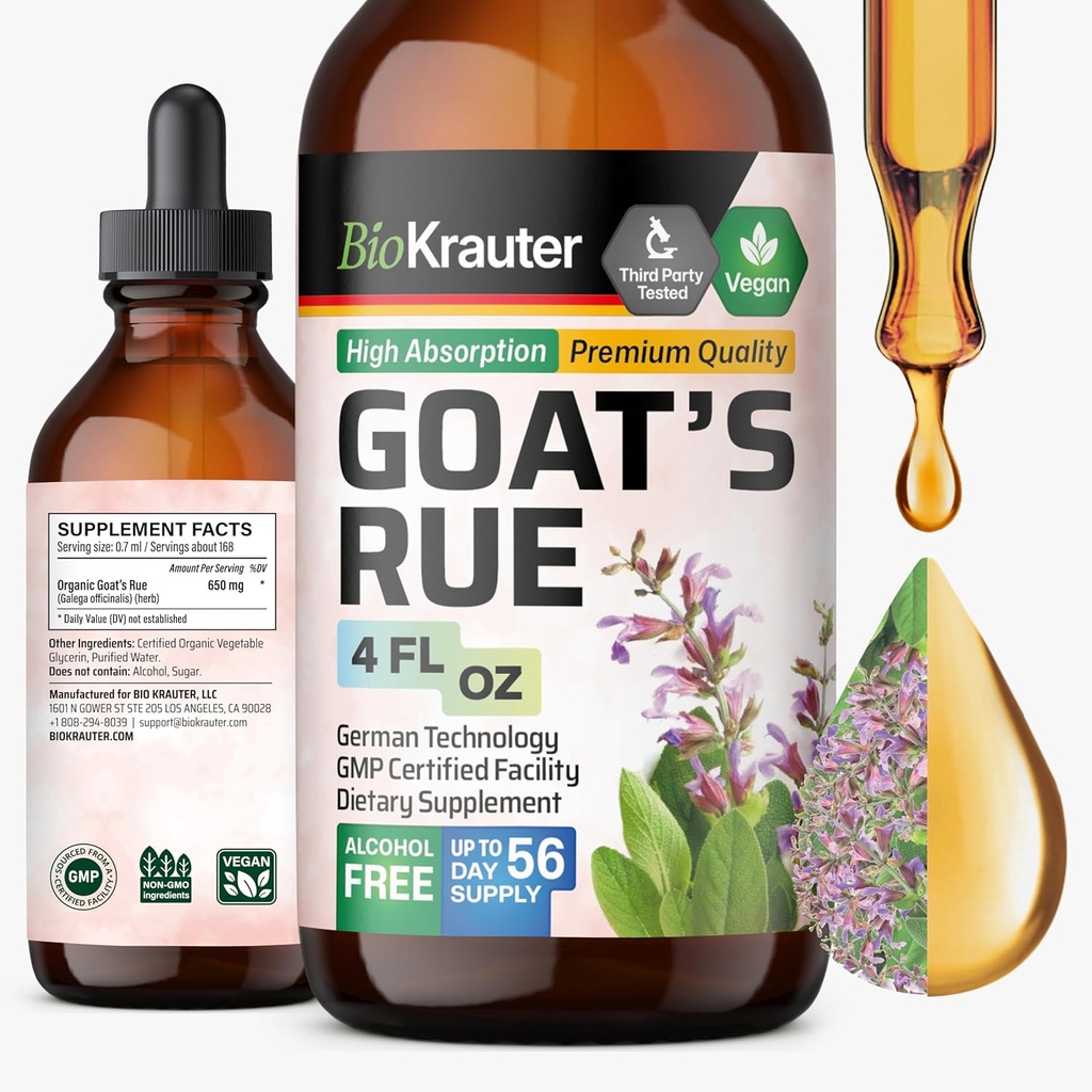 BIO KRAUTER Goats Rue Amning Supplement Tincture - Vegan, Alkohol & Sukker Free Drops 4 Fl.Oz.