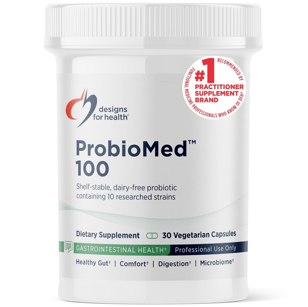 Design for Health ProbioMed 100 - Probiotika til fordøjelse - 10 Strops med Lactobacillus Acidophilus Probiotic + Lactobacillus Rhamnosus - Gut Health + immunsupporttillæg (30 Caps)