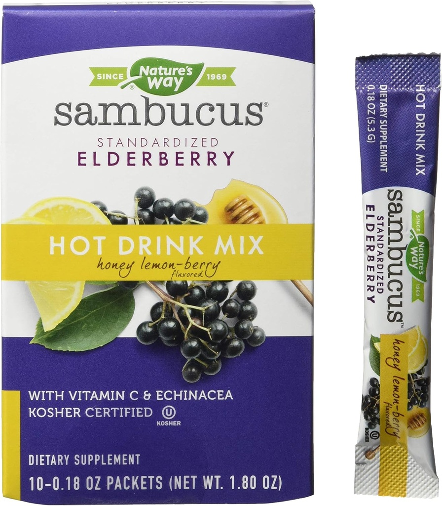 Nature 's Way Nature' s Way Sambucus Soothing Elderberry Hot Drikke Mix, med C-vitamin & Echinacea, 10 Greve, Honning Lemon- Berry Flavored, 10 Greve (Pack of 12)