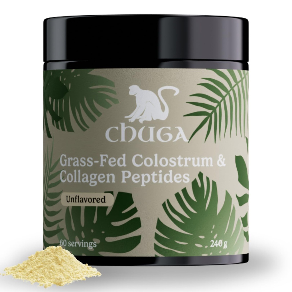Chuga Grass Fed Colostrum & Collagen Peptider 60 Servings Note 124; Forbedrer hår & Nails Note 124; glødende hud