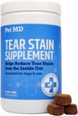 Pet MD Tear Stain Remover for hunde & katte - Antioxidant Eye Care Supplement med Lutein, Tranebær, & Omega 3 & 6 - Kat & Dog Tear Remover Chews for White & Light Fur - 60 ct