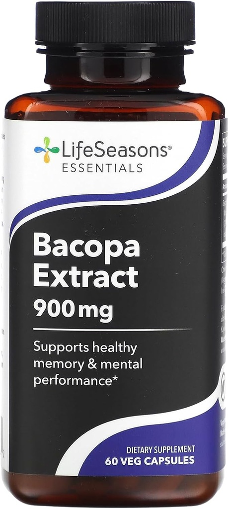 LifeSeasons Essentials - Bacopa Extract Supplement - Support Memory & Mental Focus - Promotes Healthy Stress Response - Boost Cognitive Function - 900mg Per Serving - 60 Capsules