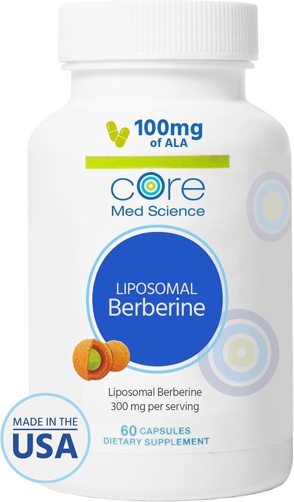 Core Med Science Liposomal Berberine Supplement, 300mg (60 Count) - Berberine HCL Extract Capsules Support Liver & Heart Health - Non-GMO, Gluten-Free, Wheat-Free, & Dairy-Free Vegetarian Capsules