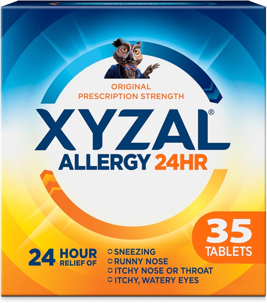 Xyzal 24 timers Allergi Relief Medicine, Original receptpligtig styrke Antihistamin, Levoctirizine Dihydrochloridtabletter, 5 mg, 35 Tælling