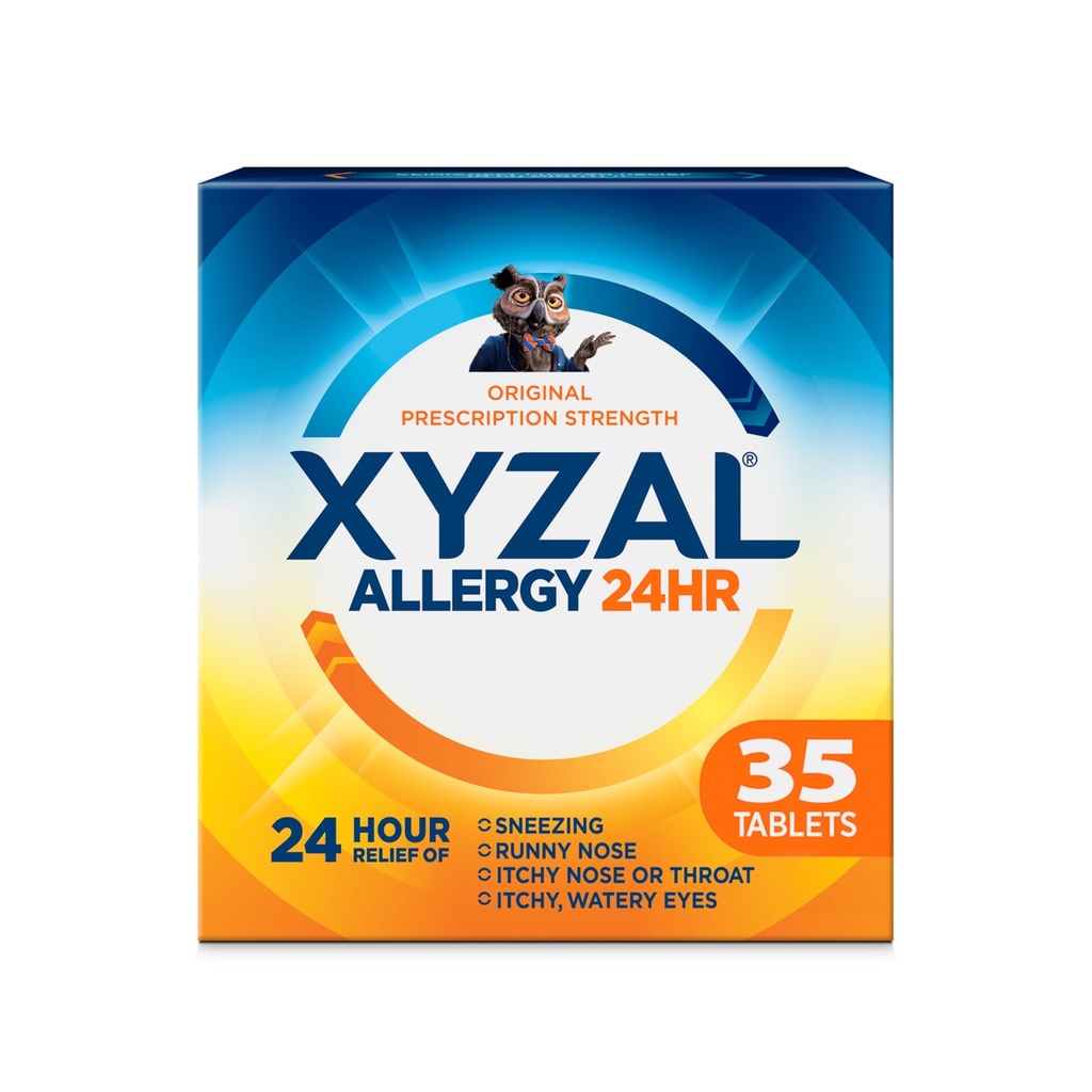 Xyzal 24 timers Allergi Relief Medicine, Original receptpligtig styrke Antihistamin, Levoctirizine Dihydrochloridtabletter, 5 mg, 35 Tælling