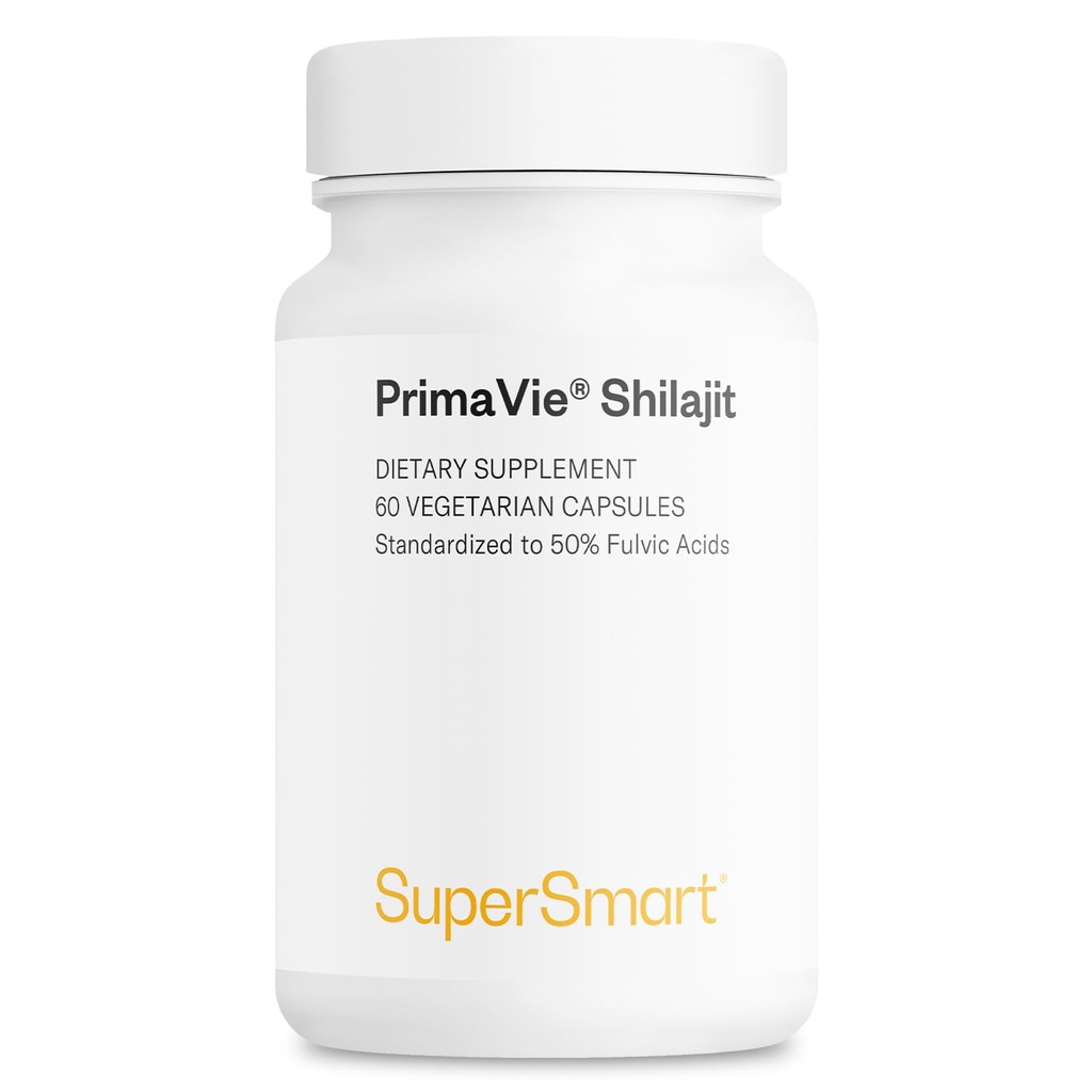 Supersmart - Super Shilajit 500mg per dag (høj potens) - PrimaVie Shilajit Supplement - Himalayan, Renset & Organic Shilajit Budd124; Non- GMO & Gluten Free - 60 vegetariske kapsler