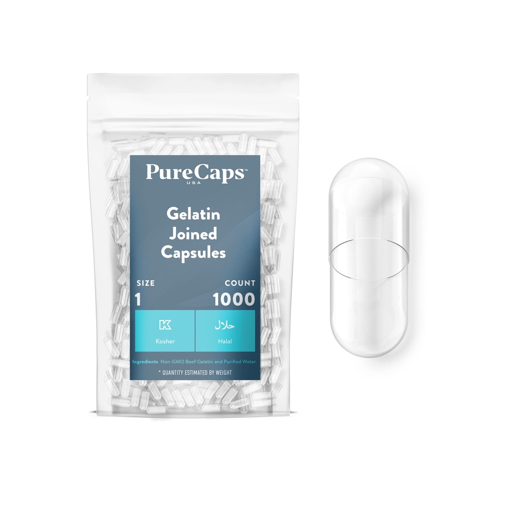 PureCaps USA - Tomme Gelatine Kapsler Størrelse 1 Cup 124; 1.000 Forenede Pills