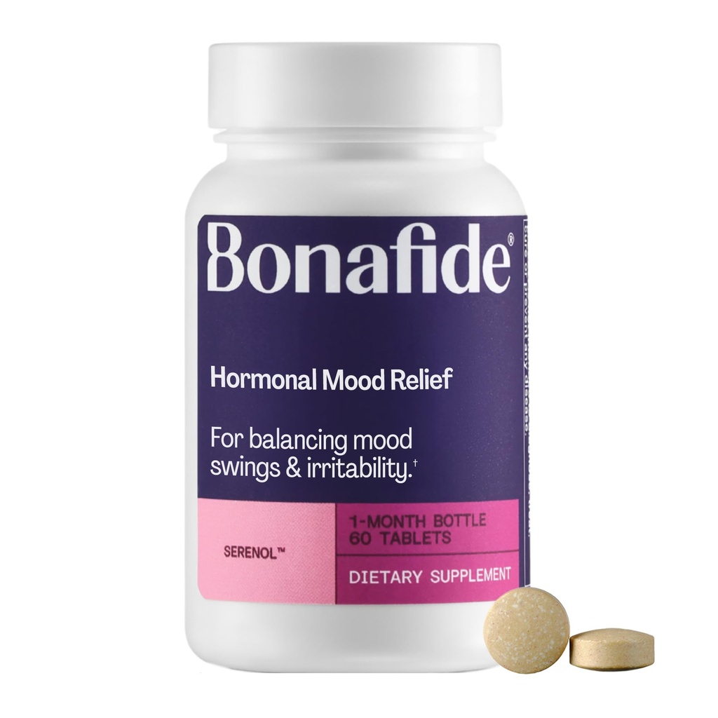 Serenol af Bonafid. Relief from Hormonal Mood Swings, Irritability, & PMS Bloating. - 1 - Måned Supply (60 tabletter)