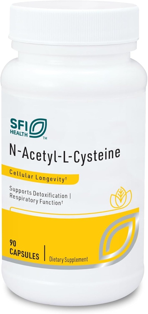 Klaire Labs SFI Health N- Acetyl- L- Cysteine 500mg - Aminosyre Glutathione Precursor NAC - supplement til støtte Cellulær antioxidant Protection - Hypoallergen, Soy- Free, Corn- Free (90 kapsler)